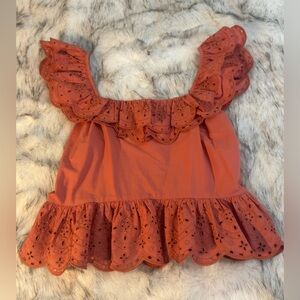 Express Terracotta Smocked Top